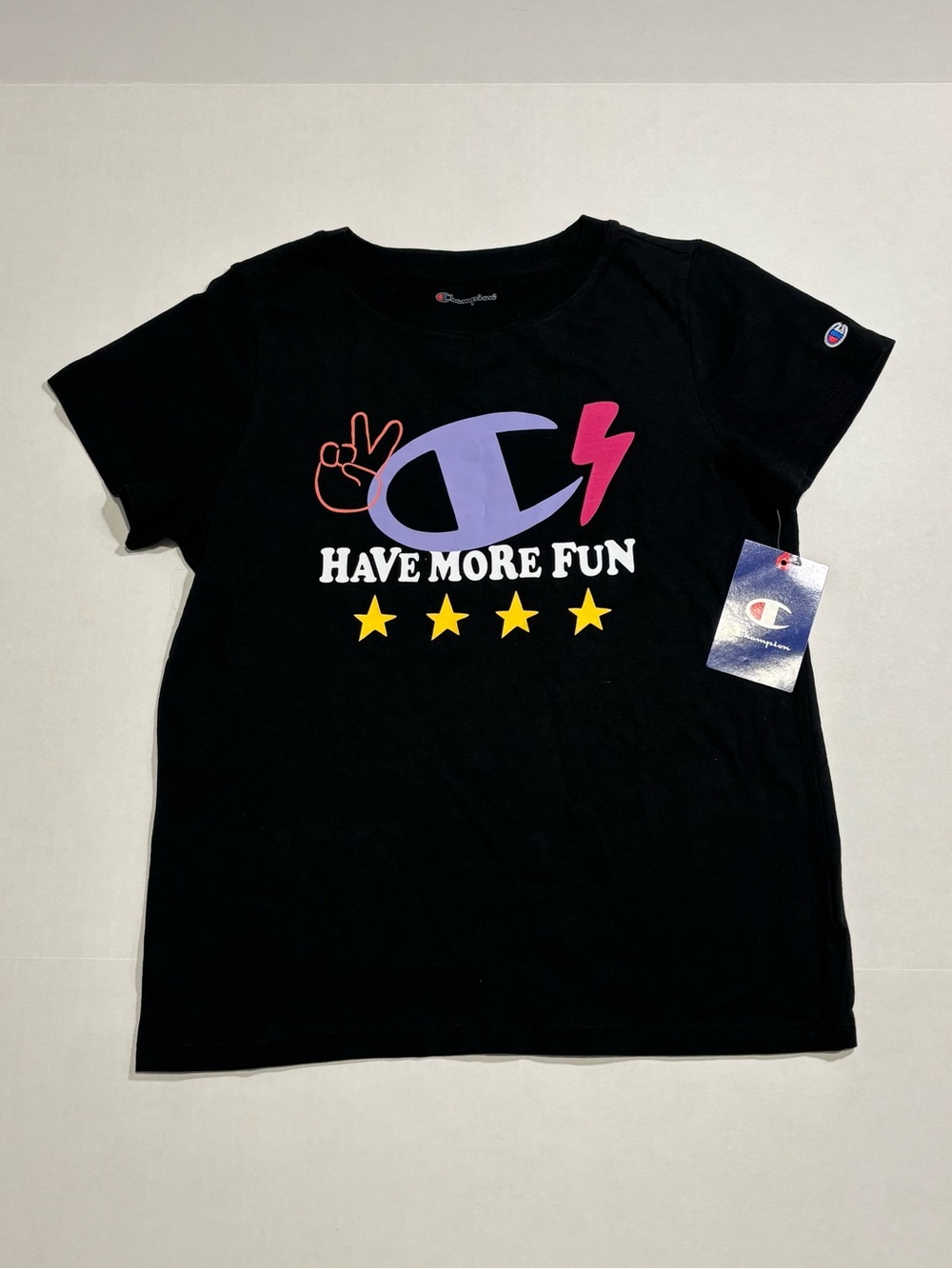 Champion Girls XL Black Graphic Crew Neck Short Sleeve T-Shirt 'Have More Fun'
